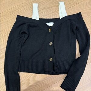 Black Off-Shoulder Sweater with Cream Straps